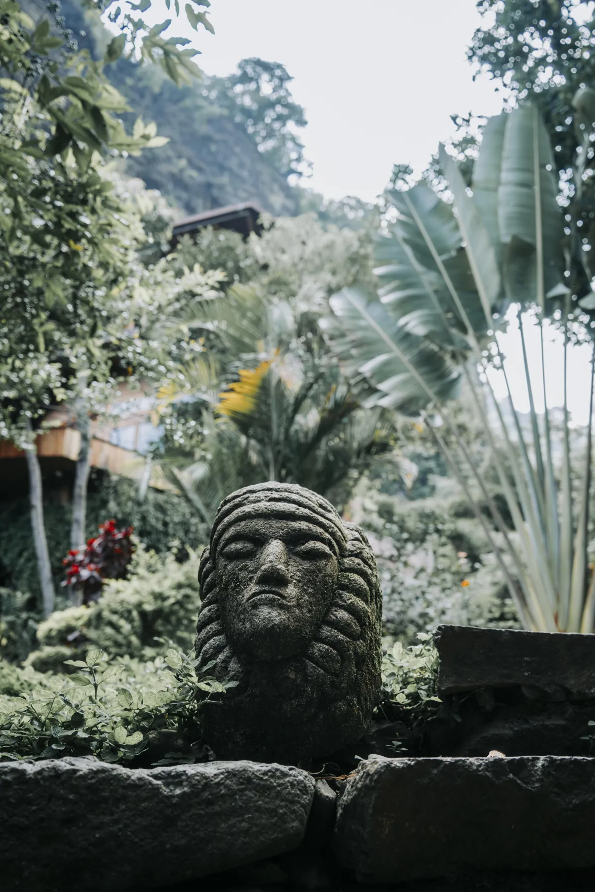 Stone sculpture in garden
